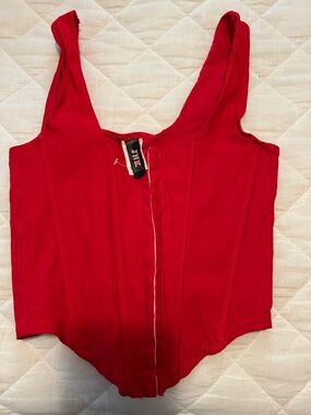 Red Corset-Style Tank Top by JNK